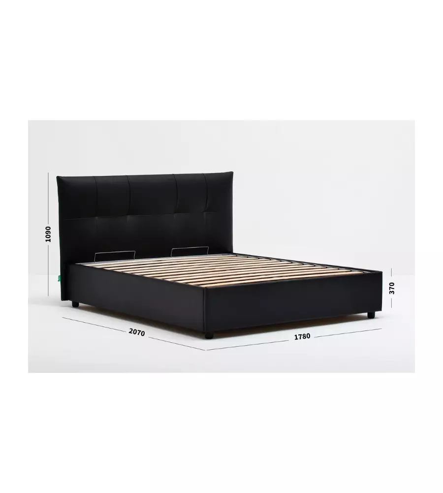 Letto matrimoniale 'easy' nero con rete e contenitore, 160x190 cm